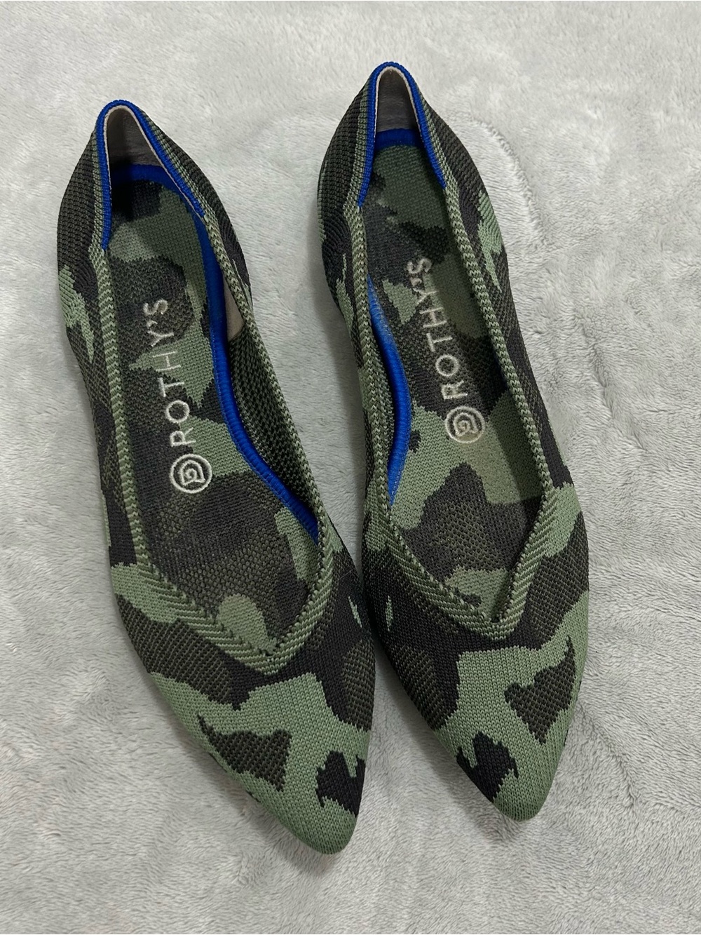 Rothy’s The Point Women's Size 9  US Olive Camo Slip On Ballet Flat Shoes